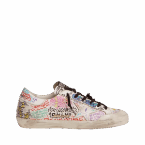 Golden Goose Super-Star in pelle bianca con stampa graffiti multicolore