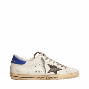 Golden Goose Super-Star con stella in pelle stampata nera e tallone in pelle blu