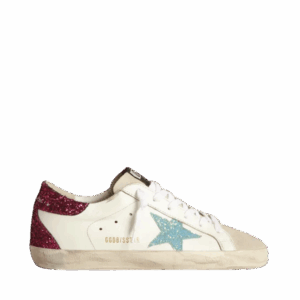 Golden Goose Super-Star con stella glitterata azzurra e linguetta sul tallone glitterata viola