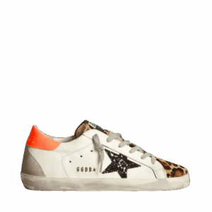 Golden Goose Super-Star con inserto leopardato, stella glitterata e talloncino arancione