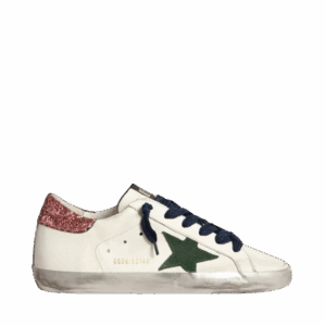 Golden Goose Super-Star con stella verde e talloncino glitter rosa