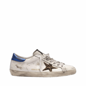 Golden Goose Super-Star con stella leopardata e linguetta blu sul tallone