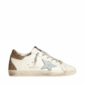 Golden Goose Super-Star con stella in pelle azzurra e stampa coccodrillo glitter oro