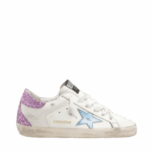 Golden Goose Super-Star con talloncino glitter lavanda e pelle metallizzata azzurra