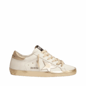 Golden Goose Super-Star dorata scintillante e lettere in metallo borchiato