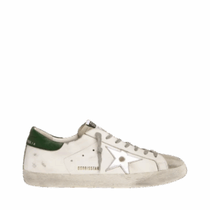 Golden Goose Super-Star con linguetta sul tallone in pelle verde e linguetta in pelle laminata argento