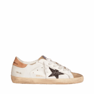 Golden Goose Super-Star con stella glitterata nera e linguetta sul tallone in pelle rosa antico