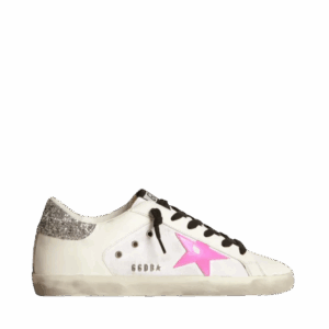 Golden Goose Super-Star in pelle bianca e tela con stella in pelle rosa shocking