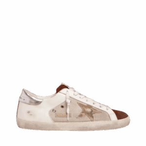 Golden Goose Super-Star in pelle bianca e maglia argento pallido