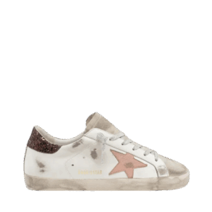 Golden Goose Super-Star con tallone glitterato marrone e stella in pelle rosa